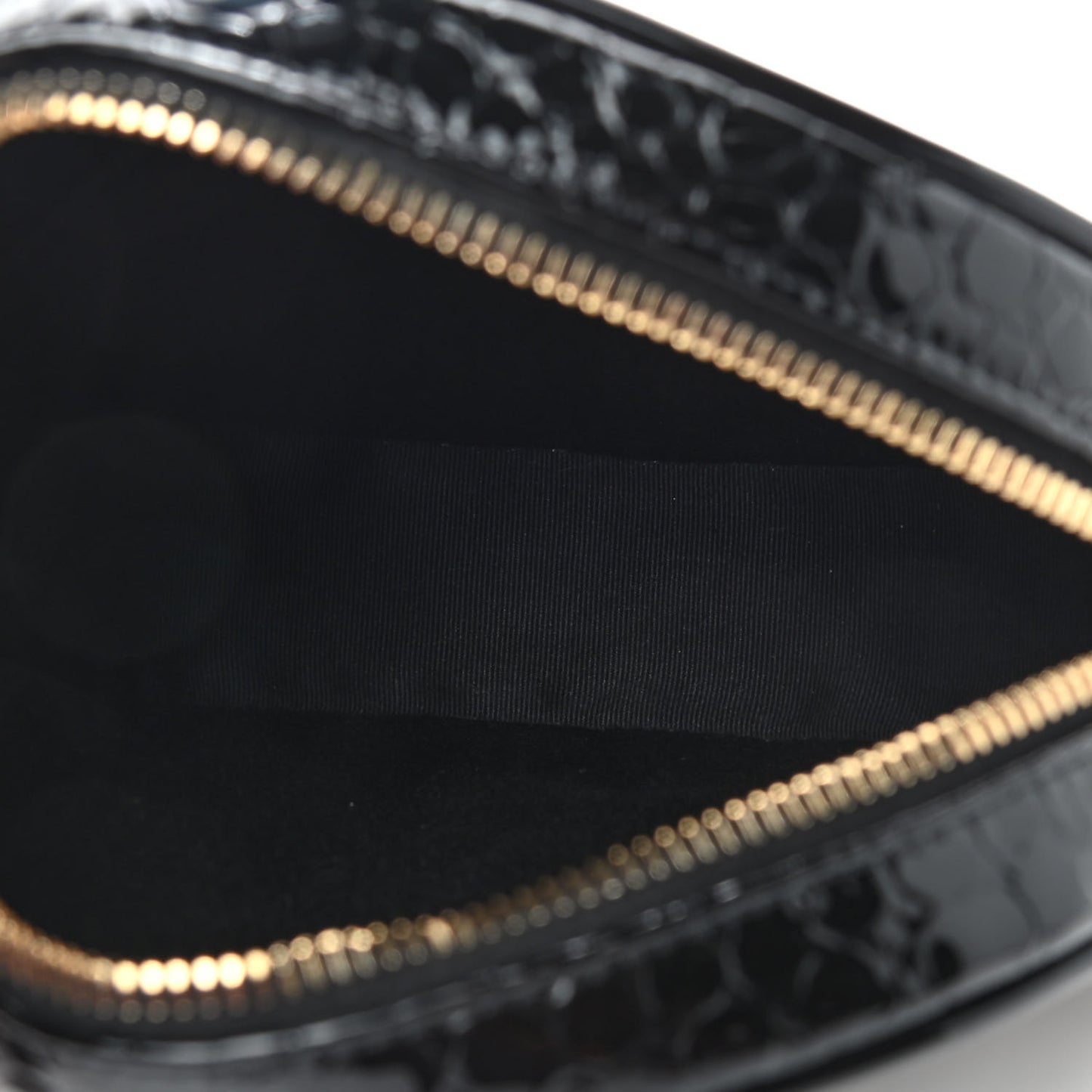 Patent Crocodile Embossed Round Vinyle Camera Bag Black