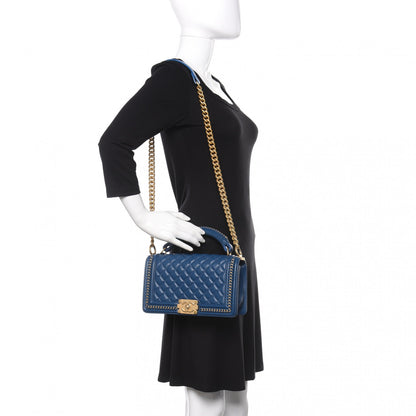 Chanel Calfskin Quilted Medium Top Handle Boy Flap Blue 2 of 14
