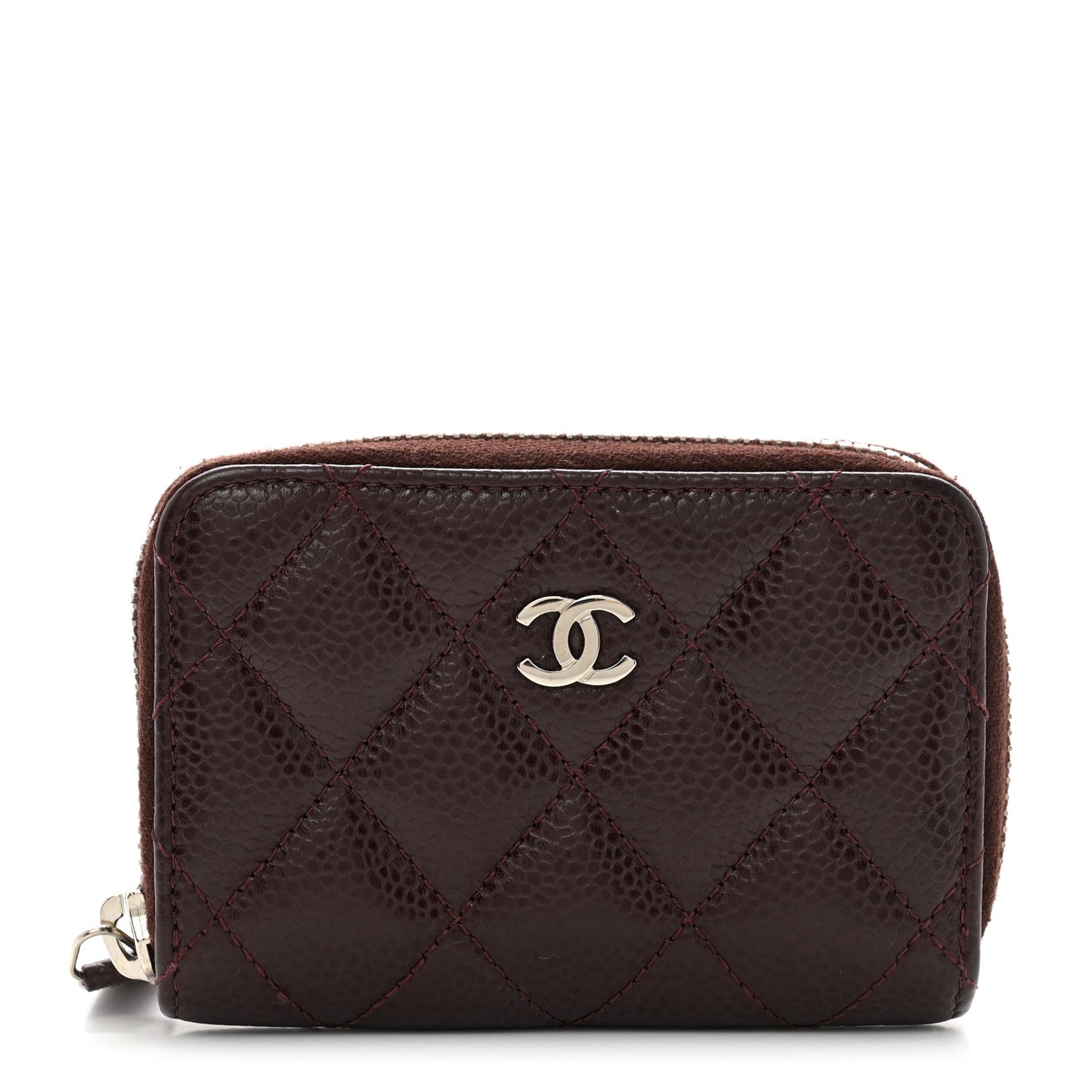 Caviar Quilted Zip Coin Purse Burgundy