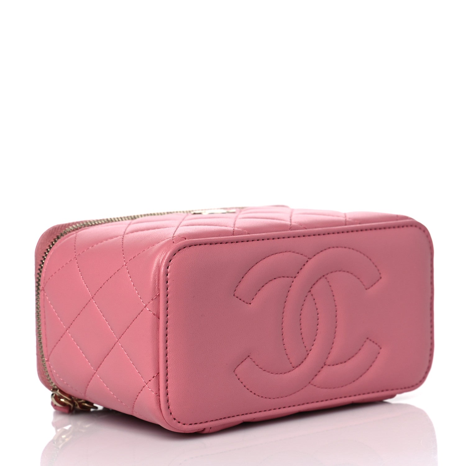 Chanel Lambskin Quilted Small Top Handle Vanity Case With Chain Dark Pink 4 of 10