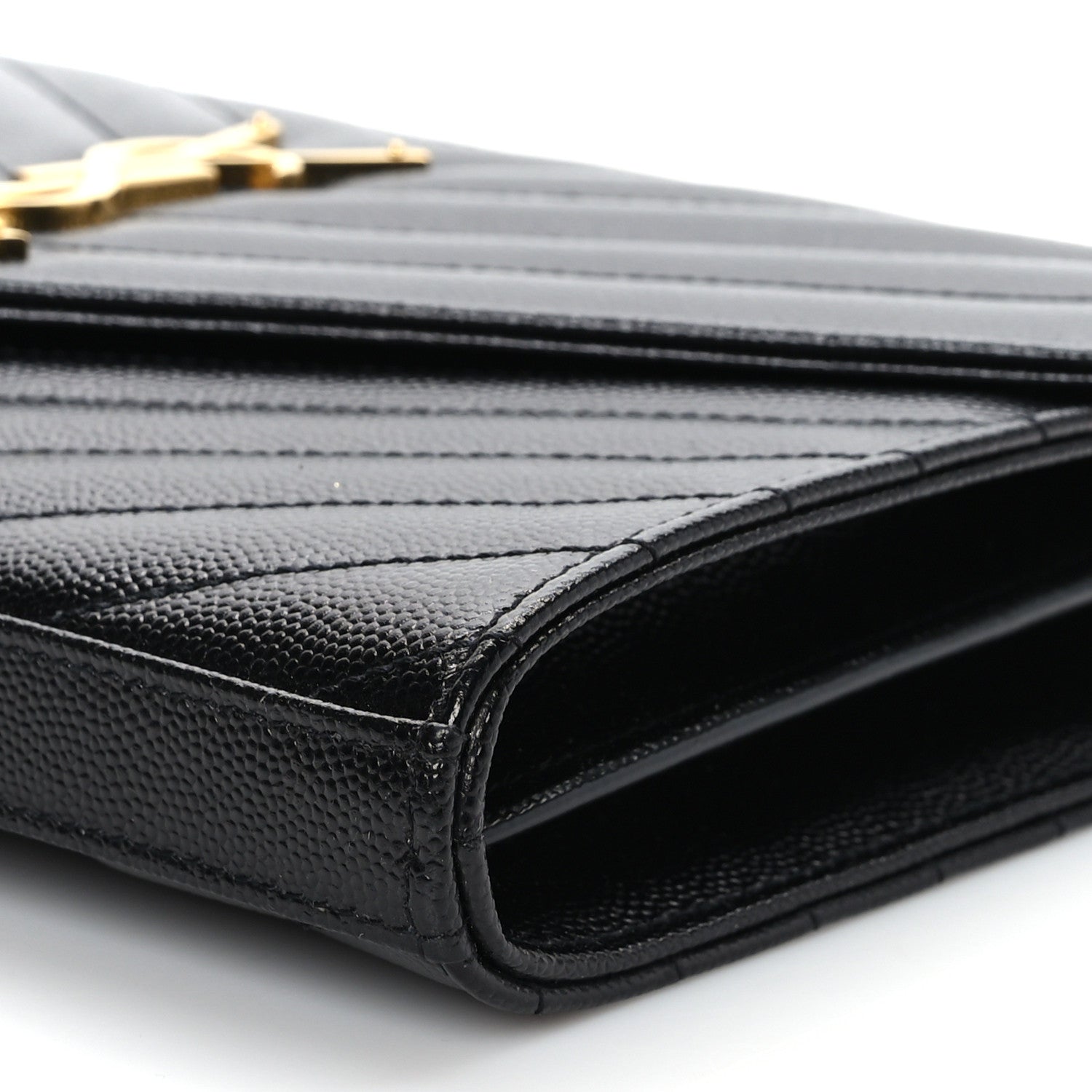 Saint Laurent Grain De Poudre Matelasse Chevron Monogram Chain Wallet Black 8 of 8