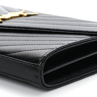 Saint Laurent Grain De Poudre Matelasse Chevron Monogram Chain Wallet Black 8 of 8