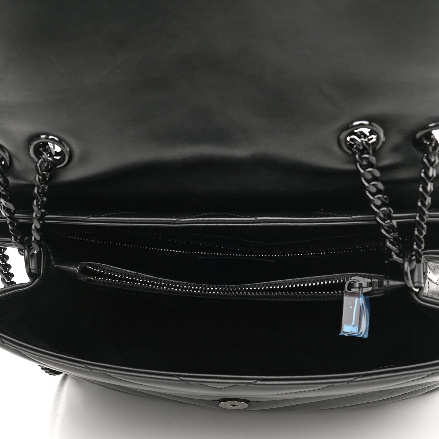 Calfskin Y Quilted Monogram Medium Loulou Chain Satchel Black