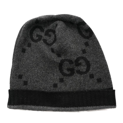 Gucci Cashmere GG Monogram Beanie Hat M Grey Black 1 of 5