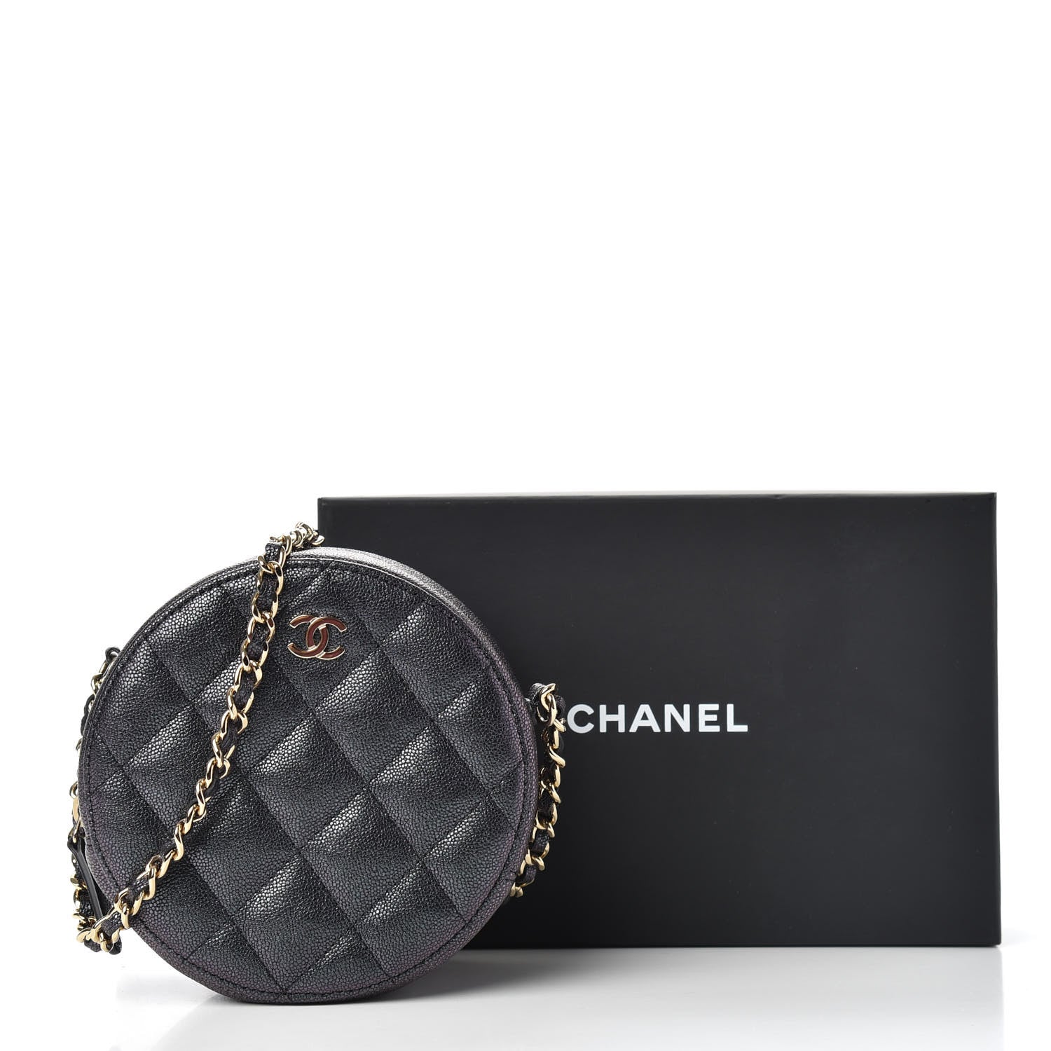 Chanel Iridescent Caviar Quilted Round Clutch With Chain Black 8 of 8