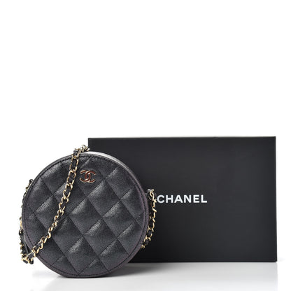 Chanel Iridescent Caviar Quilted Round Clutch With Chain Black 8 of 8