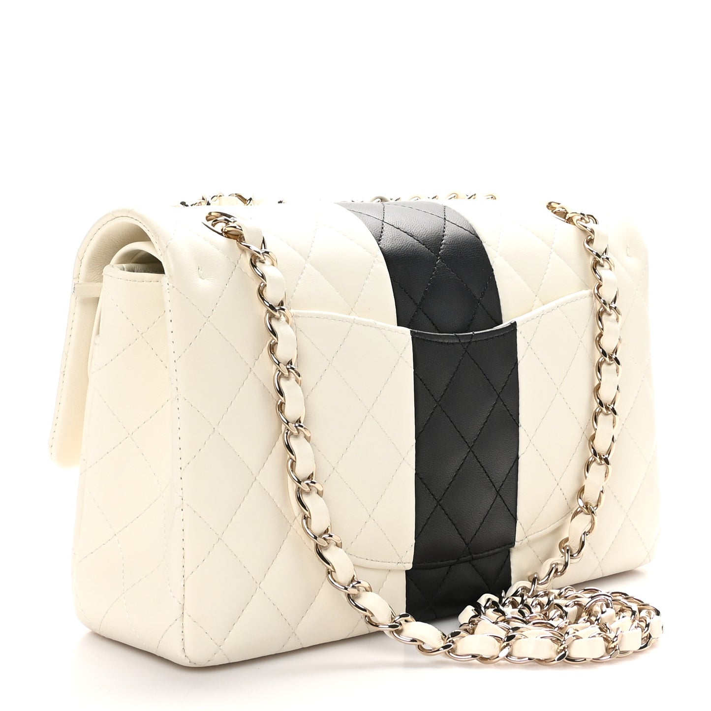 Lambskin Quilted Medium Double Flap White Black