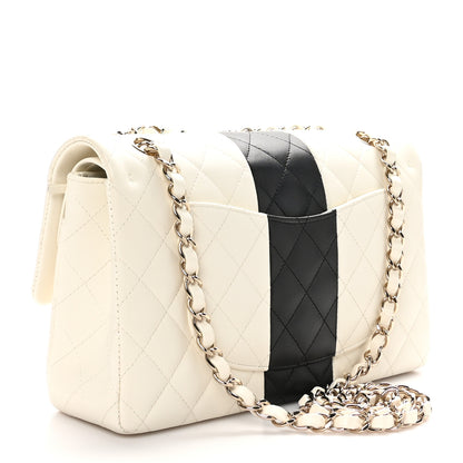 Chanel Lambskin Quilted Medium Double Flap White Black 3 of 10