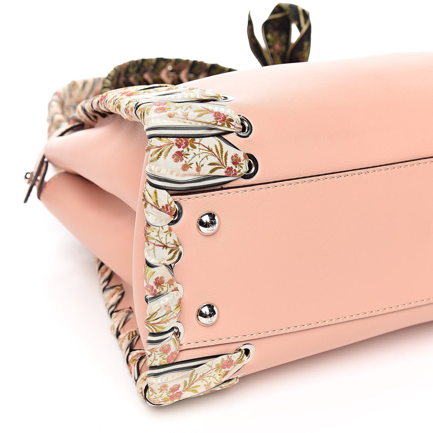 Vitello Seta Shiny Nappa Ribbon Lace Up Floral Medium Peekaboo Iconic Satchel Baby Pink Multicolor