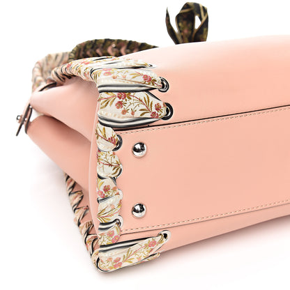 Fendi Vitello Seta Shiny Nappa Ribbon Lace Up Floral Medium Peekaboo Iconic Satchel Baby Pink Multicolor 10 of 12