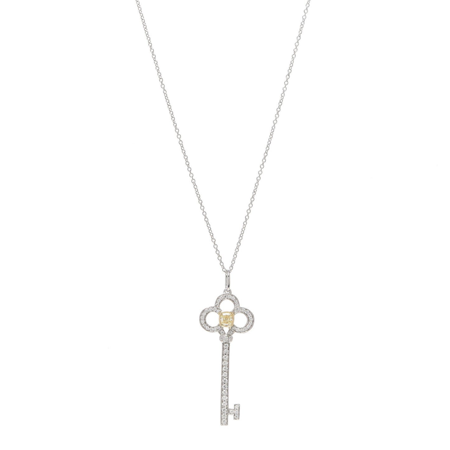 Platinum 18K Yellow Gold Yellow Diamond Crown Key Pendant Necklace