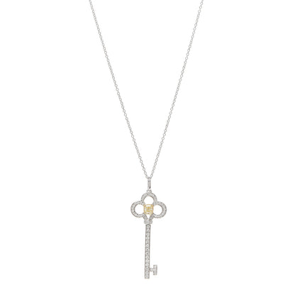 Tiffany Platinum 18K Yellow Gold Yellow Diamond Crown Key Pendant Necklace 1 of 5