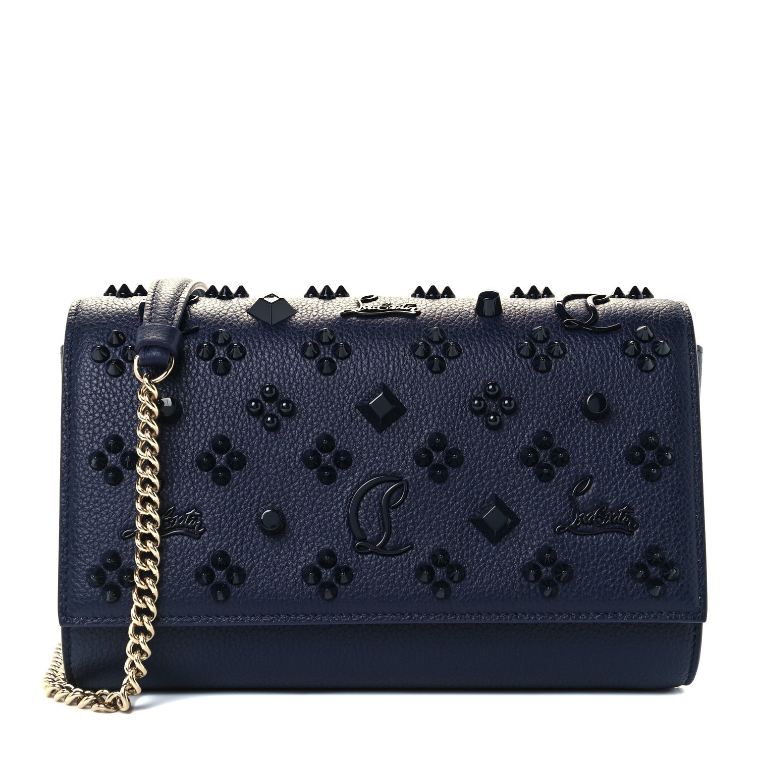 Christian Louboutin Calfskin Spikes Loubinthesky Paloma Clutch Navy 1 of 9
