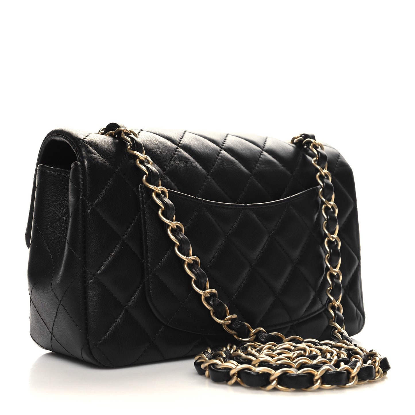 Lambskin Quilted Mini Rectangular Flap Black