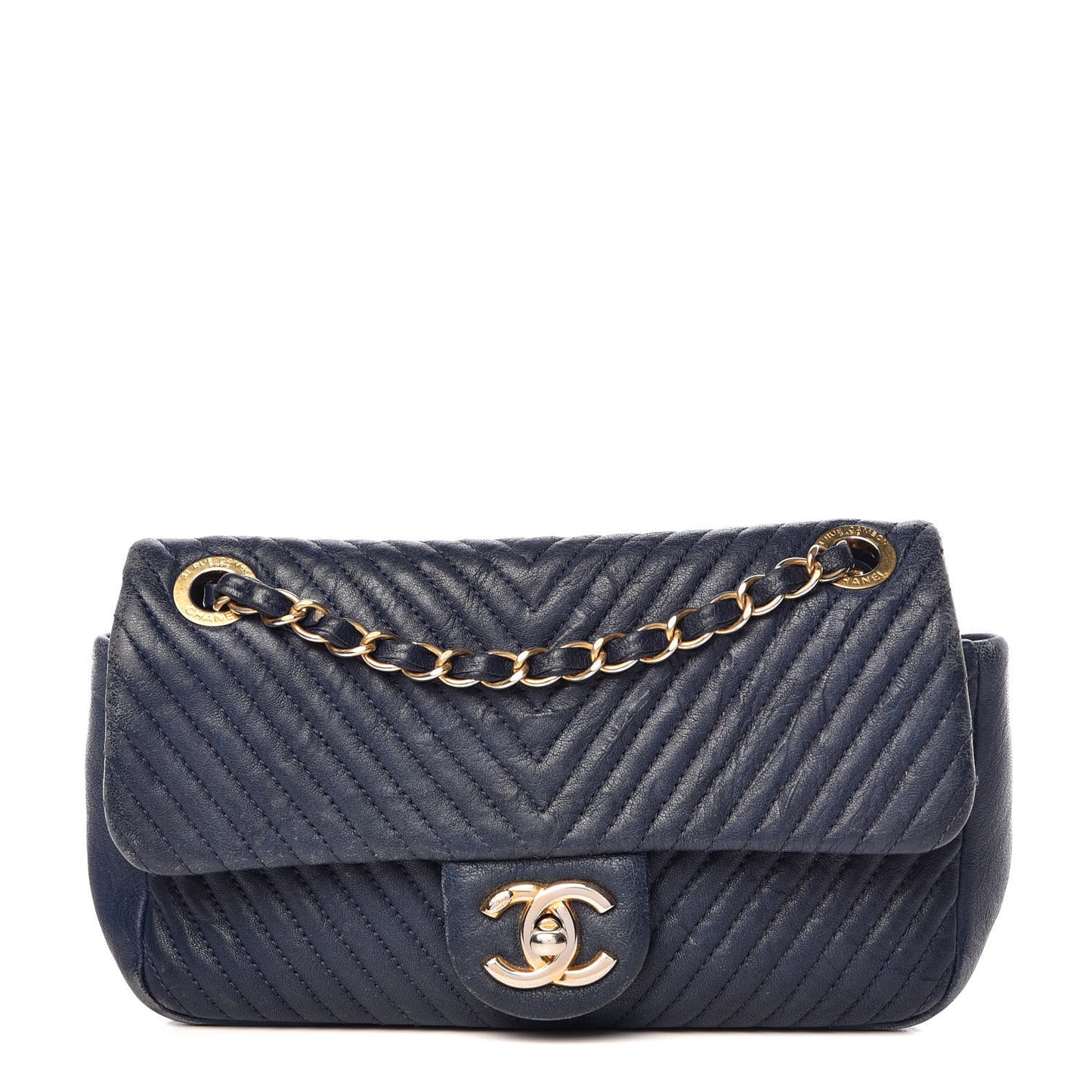Calfskin Surpique Chevron Small Flap Navy