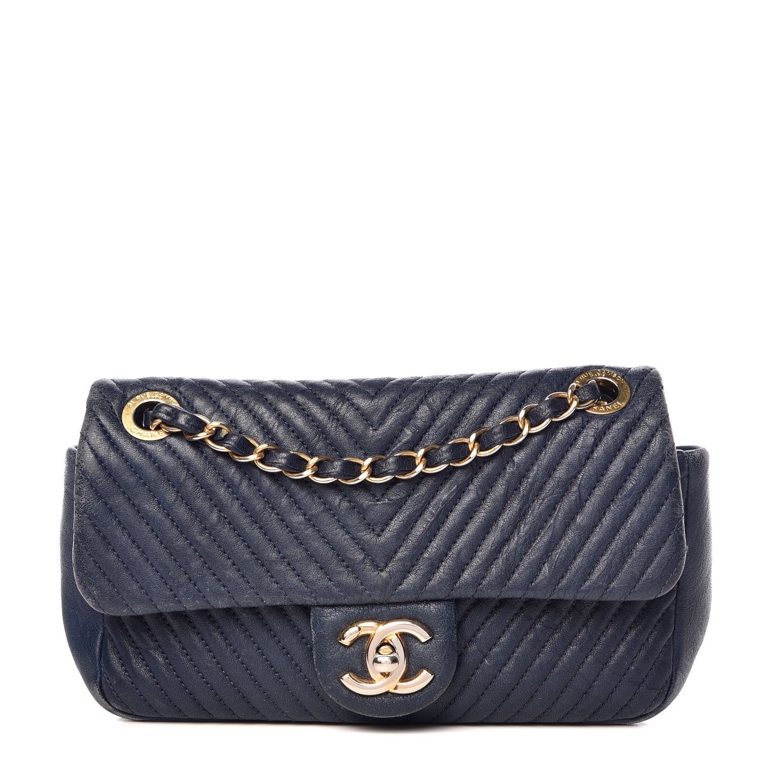 Chanel Calfskin Surpique Chevron Small Flap Navy 1 of 20