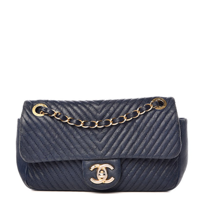 Chanel Calfskin Surpique Chevron Small Flap Navy 1 of 20