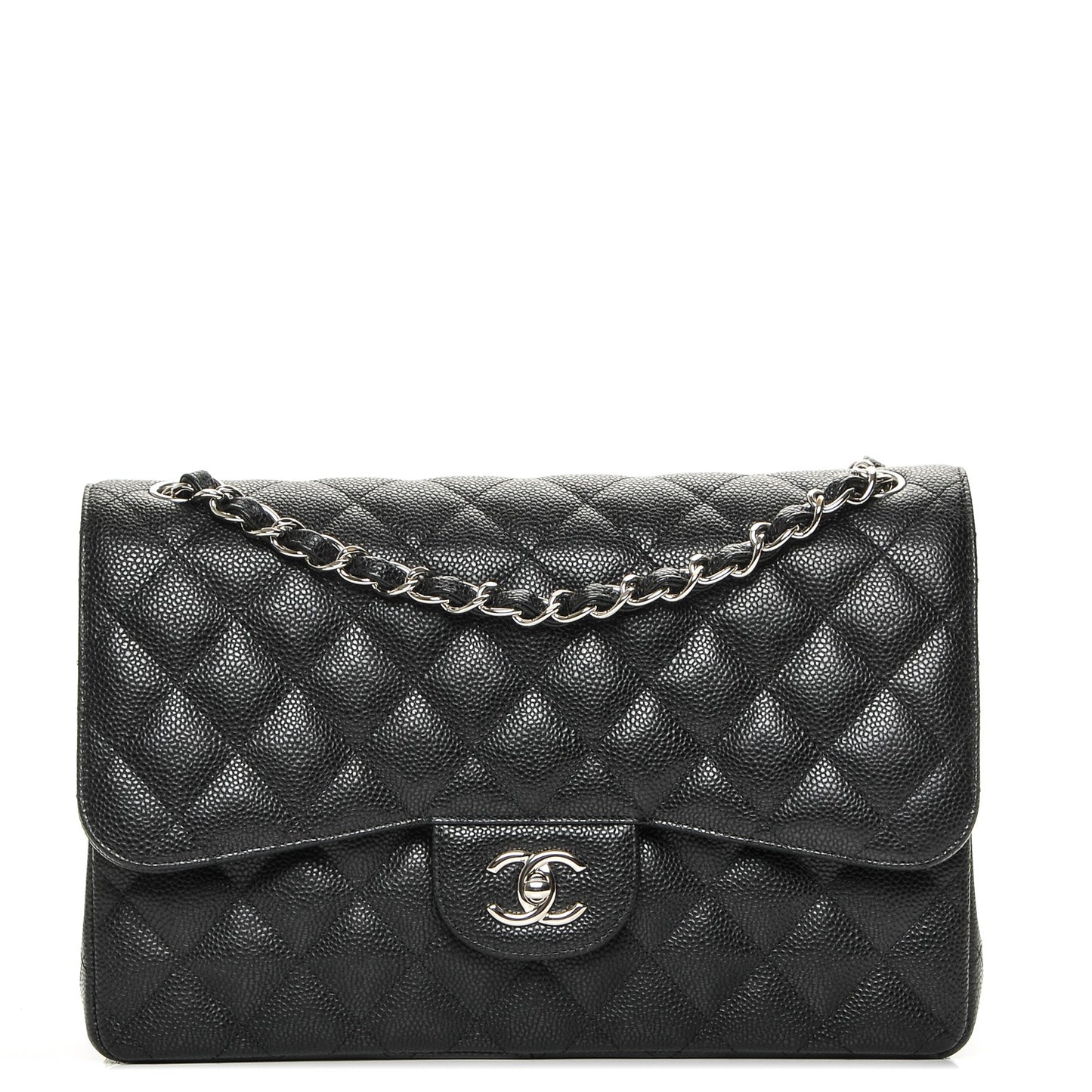 Caviar Quilted Jumbo Double Flap Black