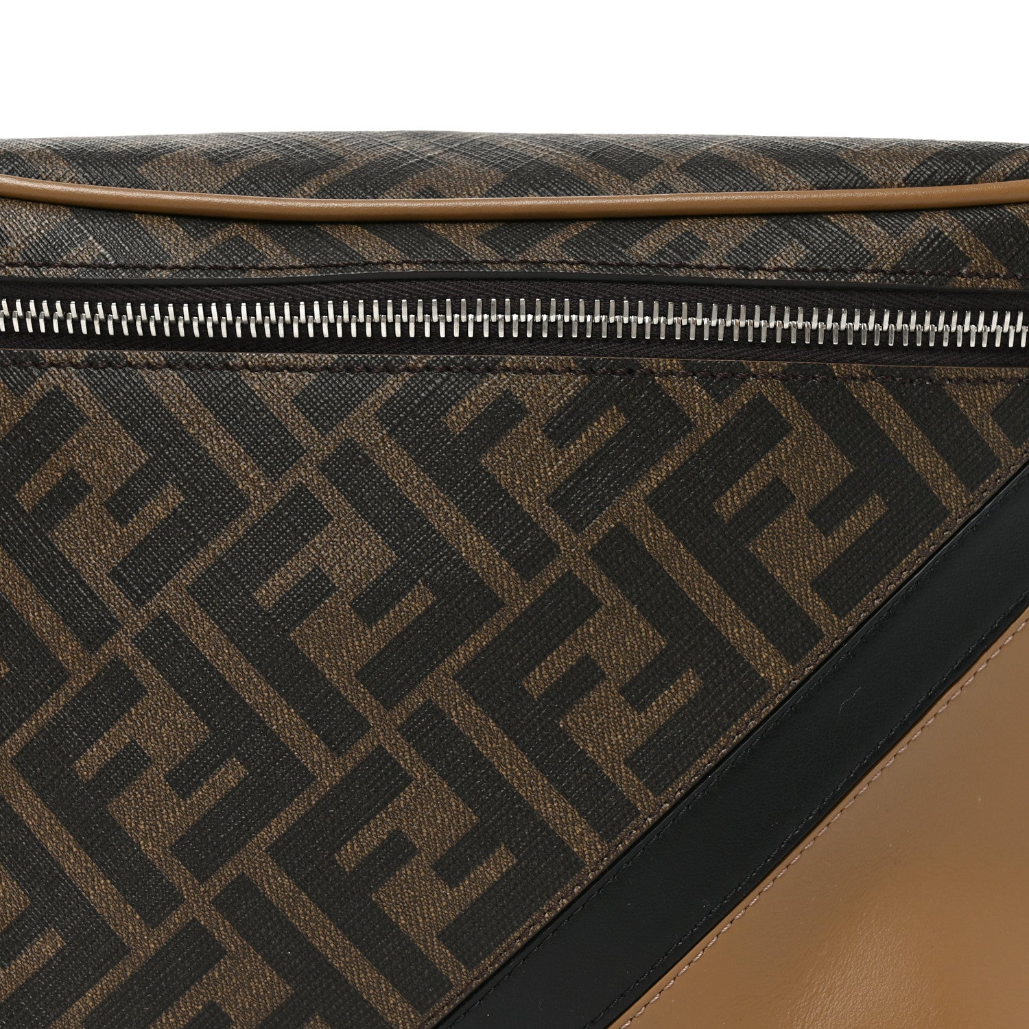Fendi Glazed Fabric Vitello Liberty FF 1974 Diagonal Belt Bag Tobacco Miele Scuro Black 8 of 10