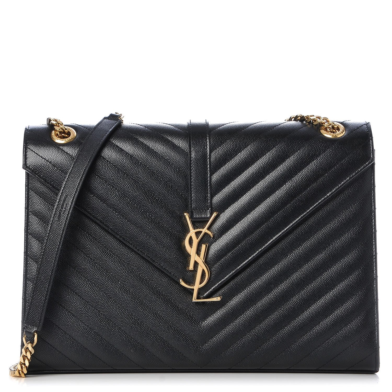 Saint Laurent Grain De Poudre Matelasse Chevron Large Monogram Satchel Black 1 of 8