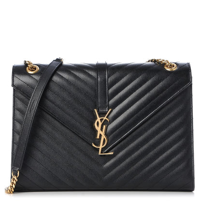 Saint Laurent Grain De Poudre Matelasse Chevron Large Monogram Satchel Black 1 of 8