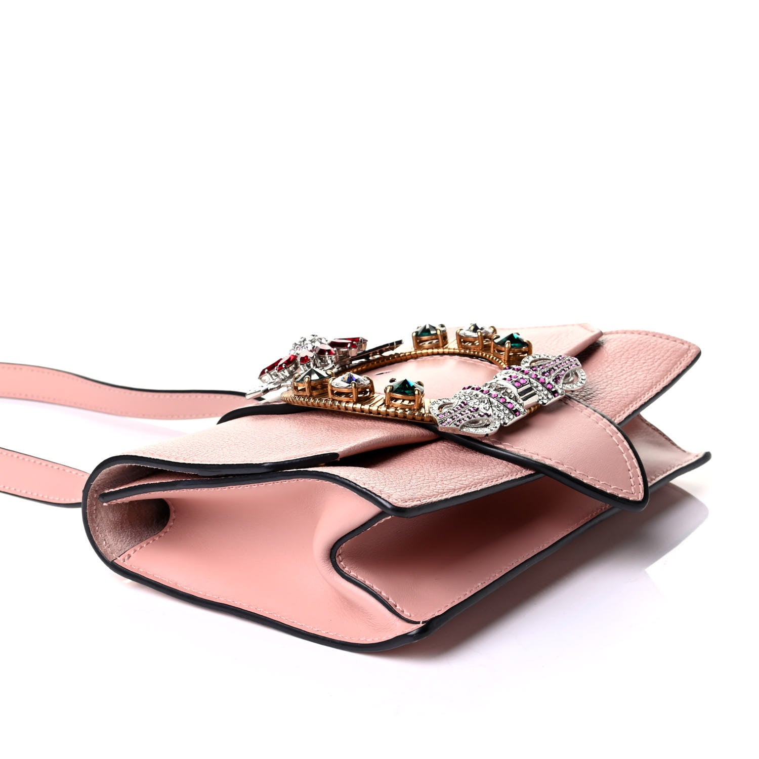 Miu Miu Goatskin Madras Soft Calfskin Crystal Embellished Shoulder Bag Orchidea 3 of 6