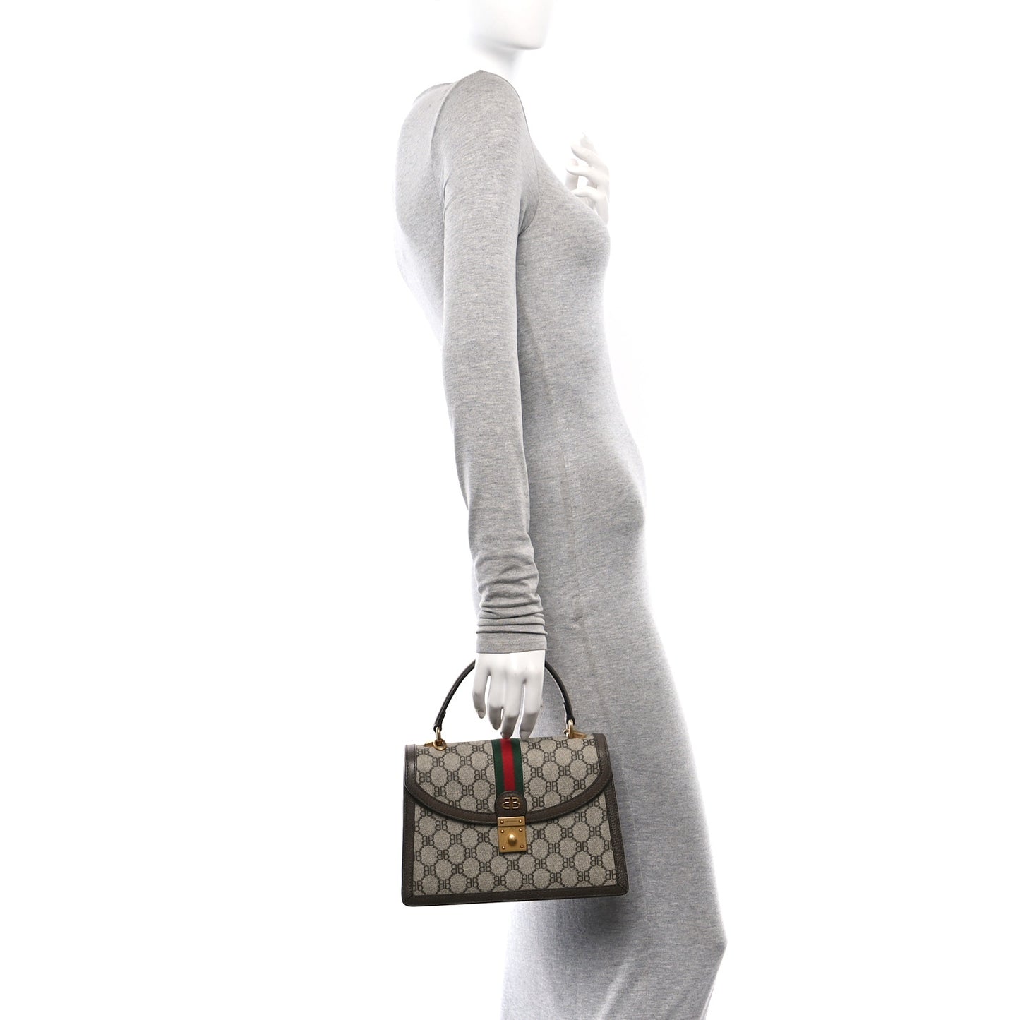 X BALENCIAGA BB Supreme Monogram Web Small Top Handle Bag Beige New Acero
