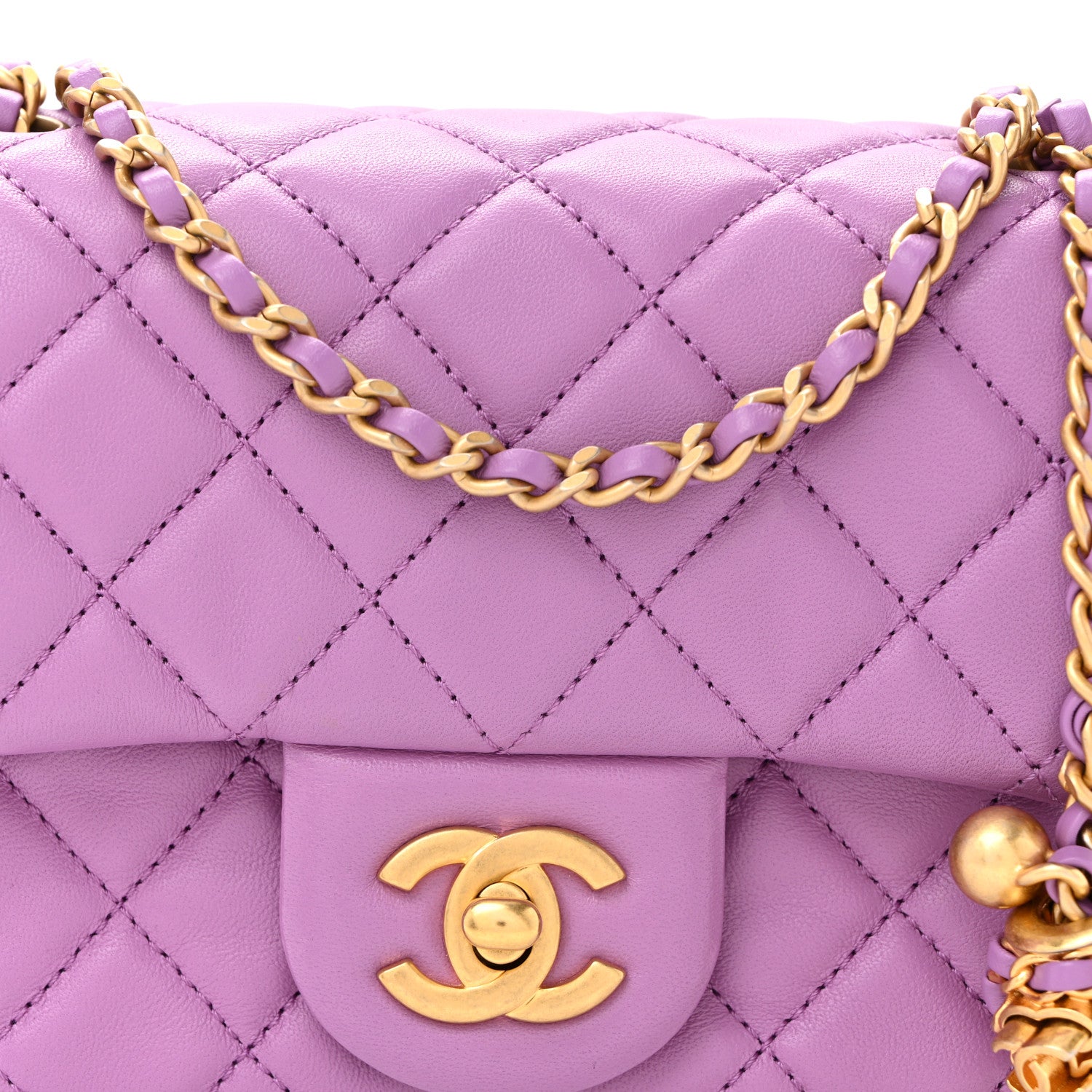 Chanel Lambskin Quilted Mini Pearl Crush Flap Purple 8 of 10