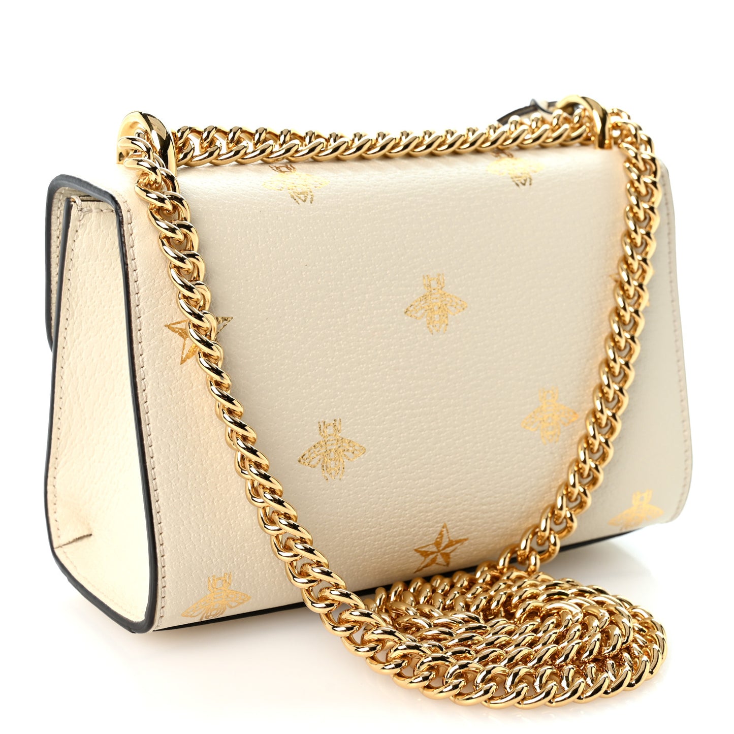 Grained Calfskin Bee Star Small Padlock Shoulder Bag White
