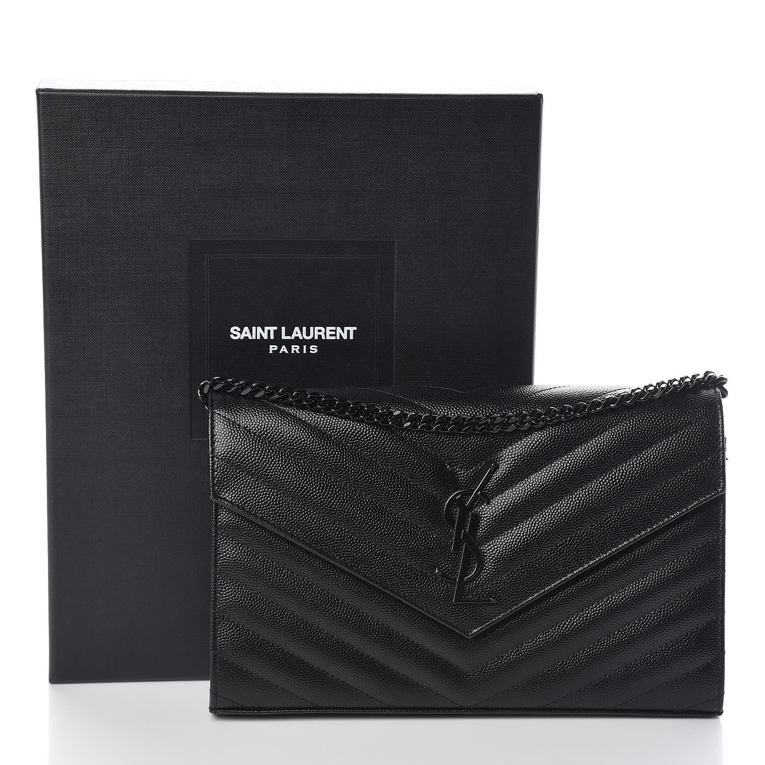 Saint Laurent Grain De Poudre Matelasse Chevron Monogram Chain Wallet Black 10 of 10