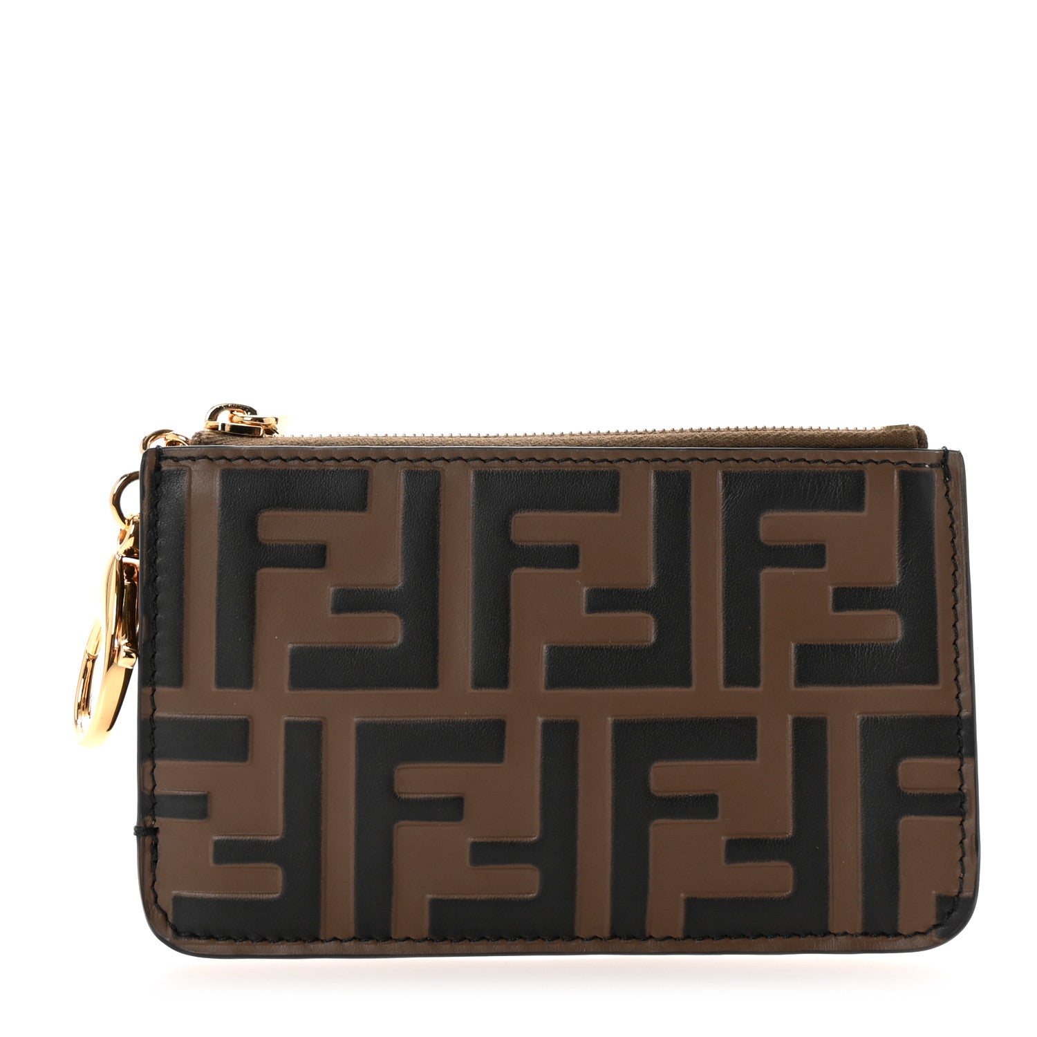 Fendi Vitello Soft F is Fendi Bi-Color FF 1974 Embossed Key Case Pouch Maya Black 1 of 6