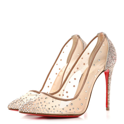Christian Louboutin Rete Glitter Mini Specchio Strass Follies 100 Pumps 35.5 Pearl 3 of 10