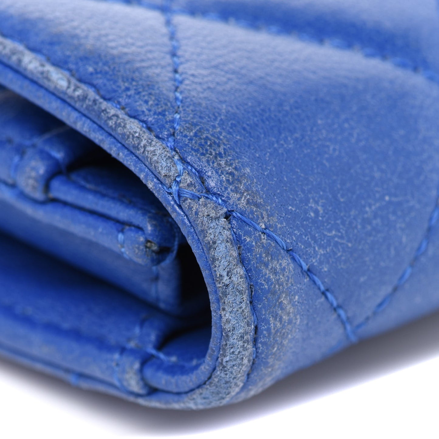 Lambskin Quilted Flap Card Holder Royal Blue