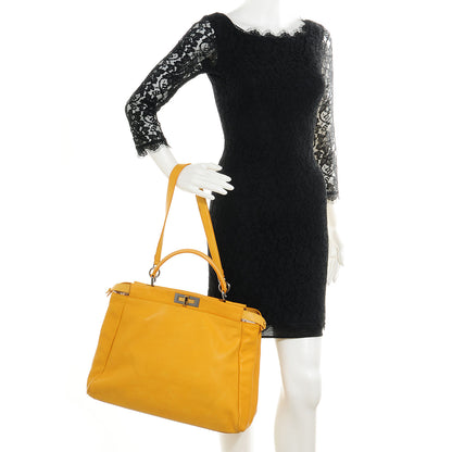 Fendi Vitello Saddle Calf Hair Leopard Print Large Peekaboo Iconic Satchel Ocra 13 of 22