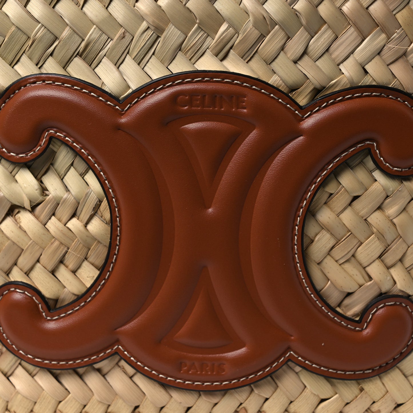 Raffia Calfskin Triomphe Medium Panier Tan Tan