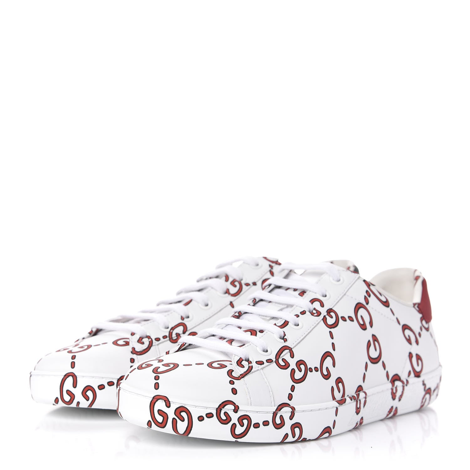 Gucci Calfskin GucciGhost Print Womens Ace Sneakers 39.5 White Hibiscus Red 3 of 10