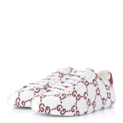 Gucci Calfskin GucciGhost Print Womens Ace Sneakers 39.5 White Hibiscus Red 3 of 10