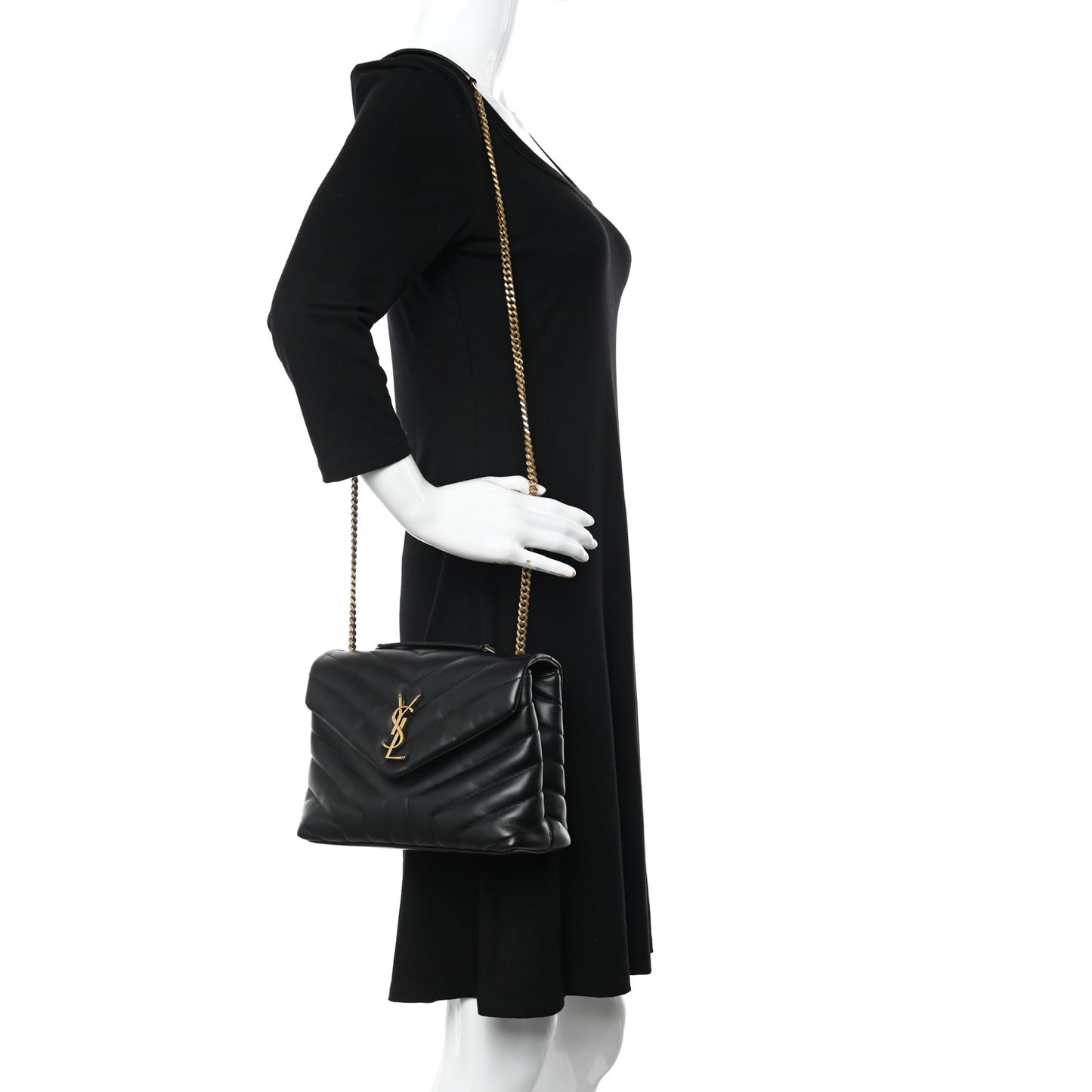 Calfskin Y Quilted Monogram Small Loulou Chain Satchel Black