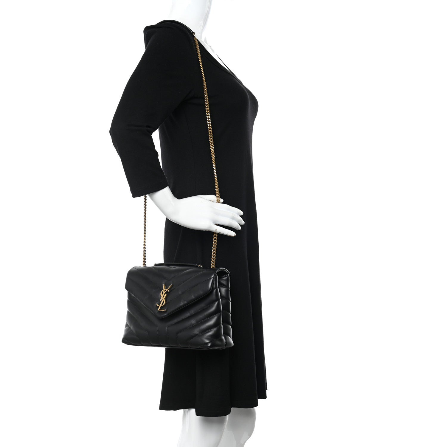 Saint Laurent Calfskin Y Quilted Monogram Small Loulou Chain Satchel Black 2 of 10