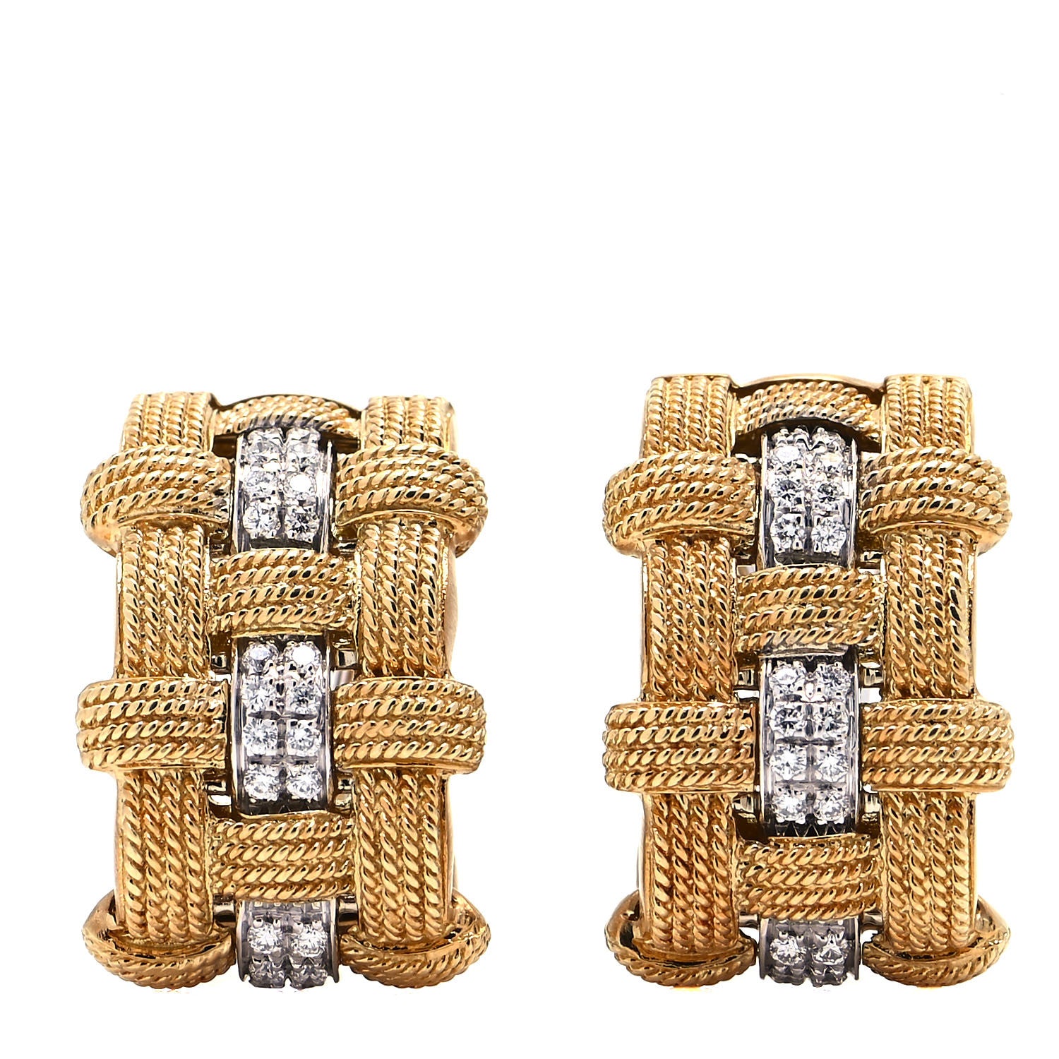 Roberto Coin 18K Yellow White Gold Diamond Appassionata Earrings 1 of 5