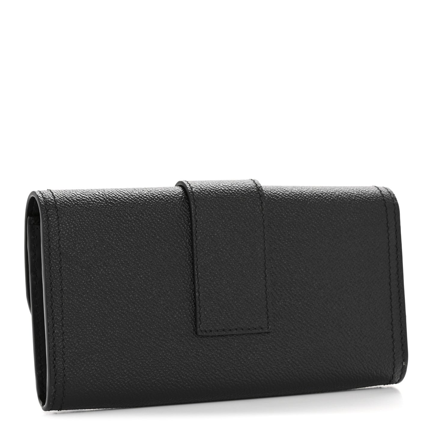 Grainy Calfskin Buckle Detail Flap Wallet Black