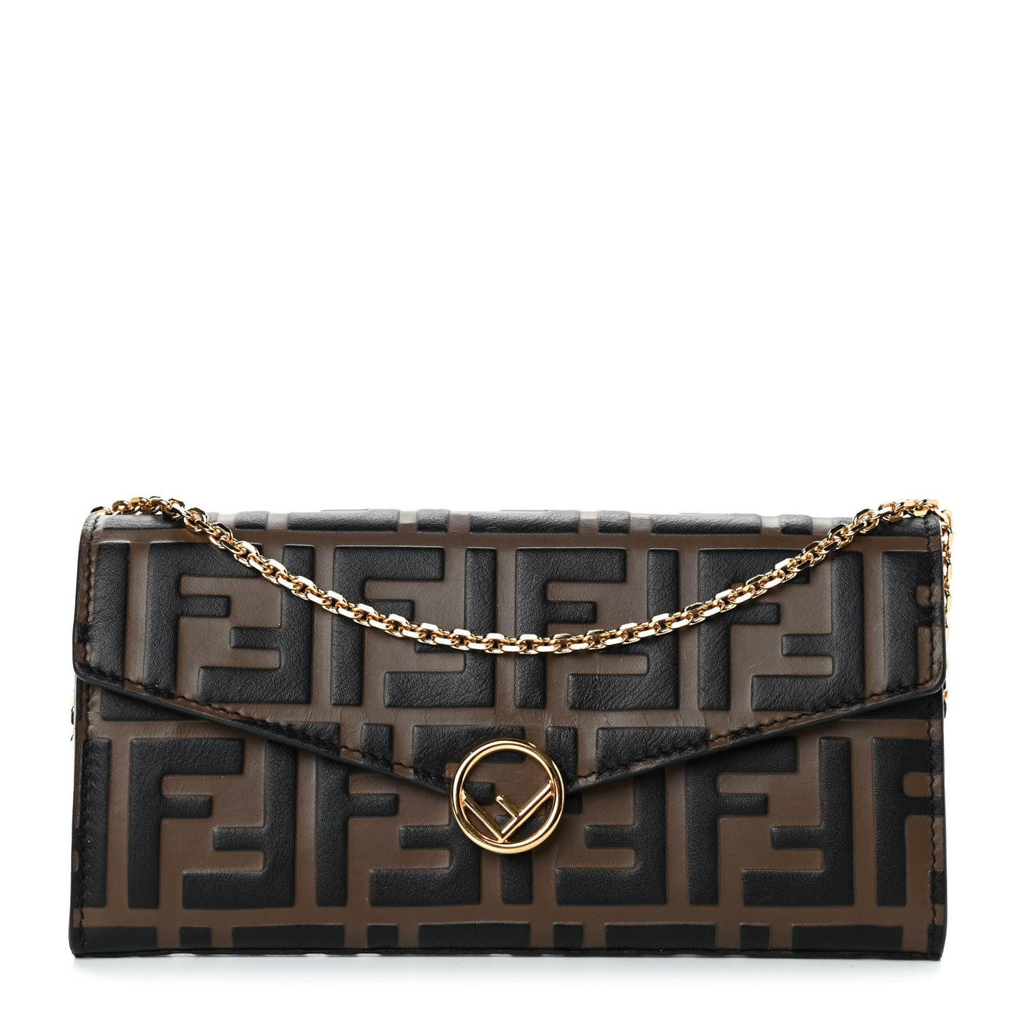 Vitello Soft F is Fendi Bi-Color FF 1974 Embossed Continental Envelope Wallet On Chain Maya Black