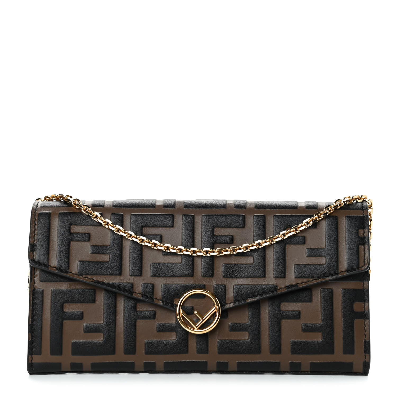 Fendi Vitello Soft F is Fendi Bi-Color FF 1974 Embossed Continental Envelope Wallet On Chain Maya Black 1 of 4