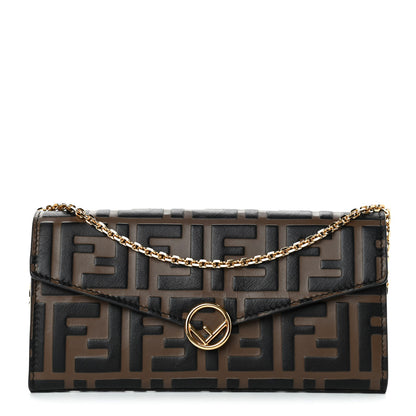 Fendi Vitello Soft F is Fendi Bi-Color FF 1974 Embossed Continental Envelope Wallet On Chain Maya Black 1 of 4