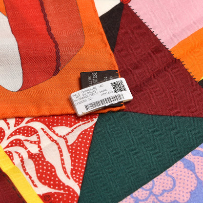 Hermes Cashmere Silk L'Art du Bojagi Shawl 140 Orange Vert Jaune 5 of 6
