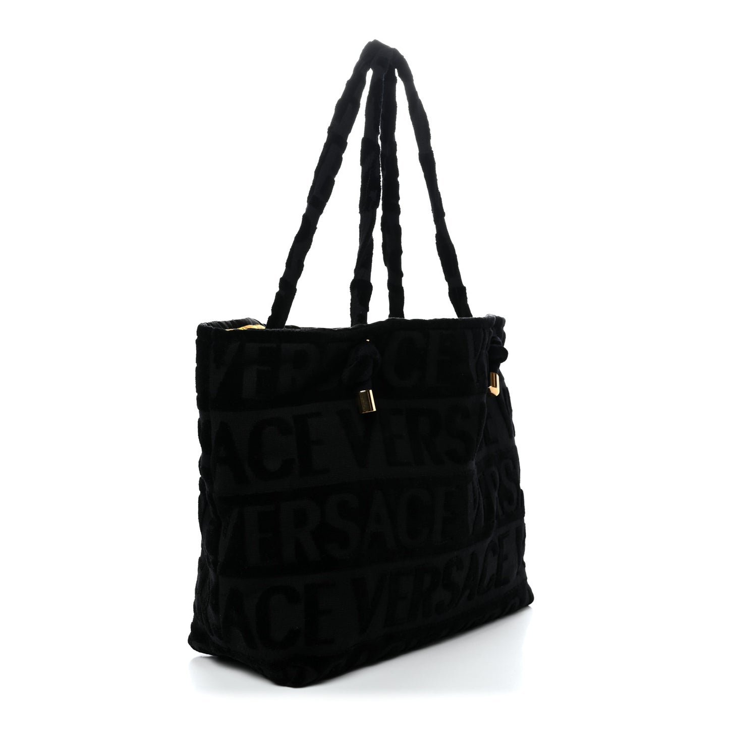 Terry Cloth Allover Crystal Studded Medusa Tote Black