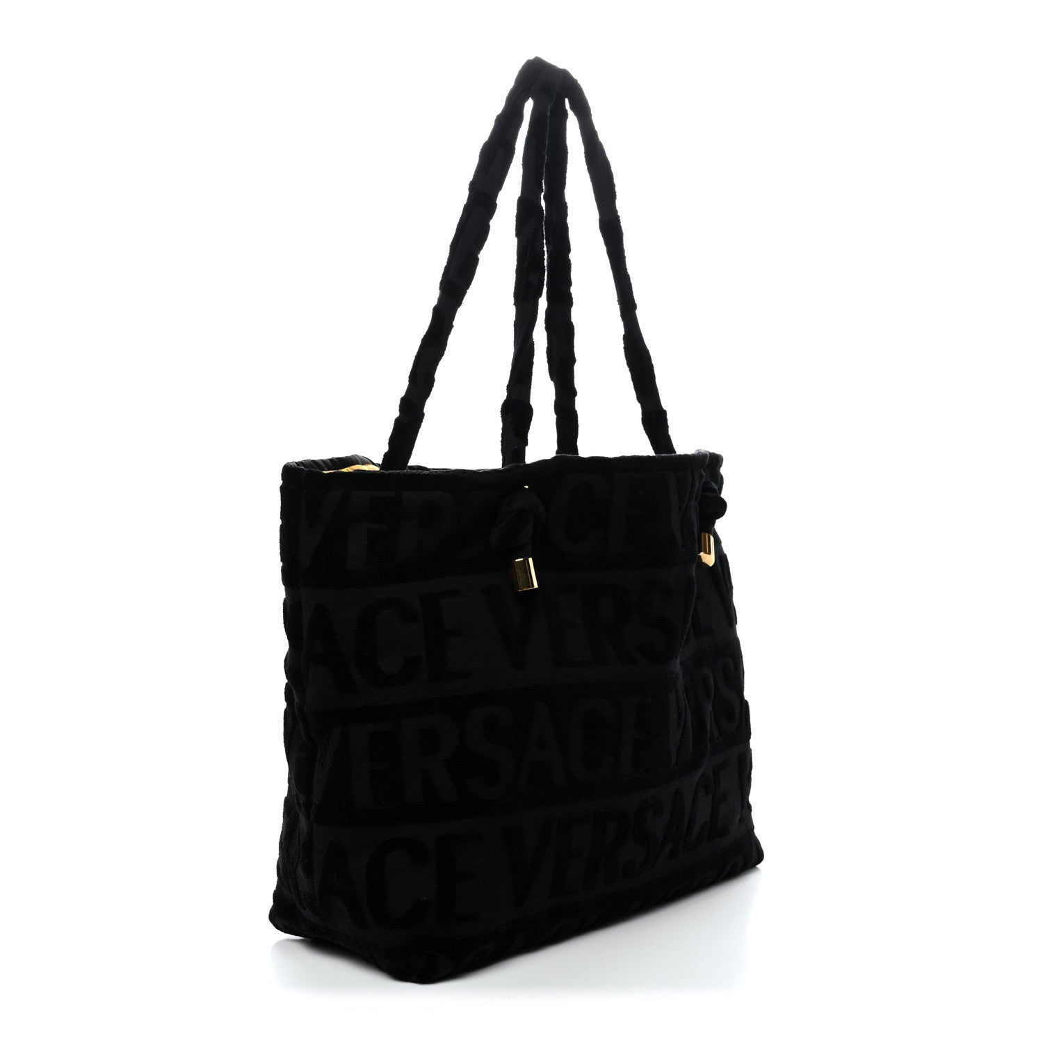 Versace Terry Cloth Allover Crystal Studded Medusa Tote Black 3 of 12