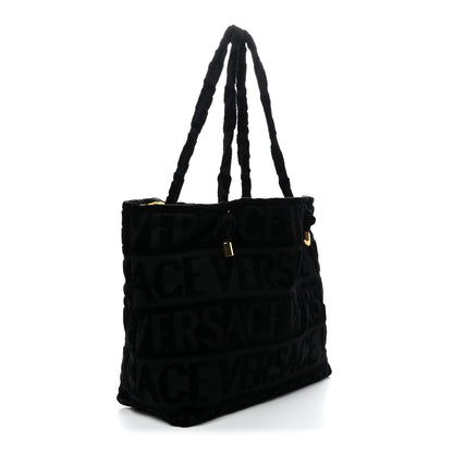 Versace Terry Cloth Allover Crystal Studded Medusa Tote Black 3 of 12