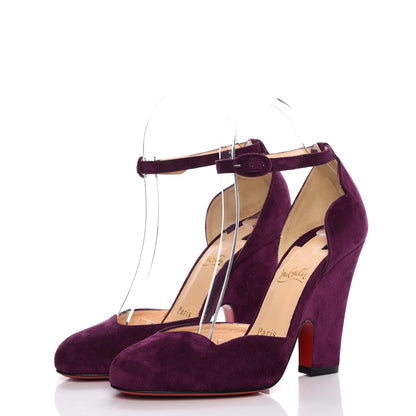 Christian Louboutin Veau Velours Aketi 100 Ankle Strap Wedge 36.5 Merlot 3 of 8