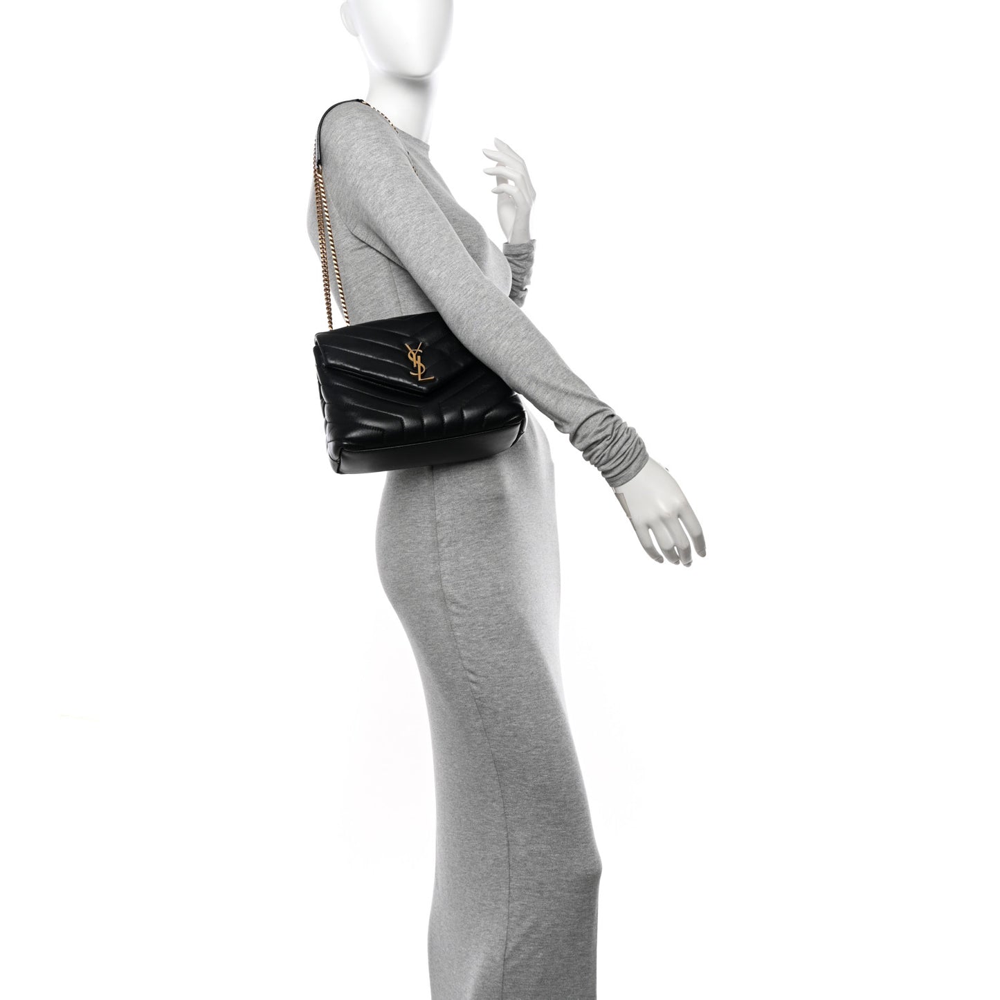 Calfskin Y Quilted Monogram Small Loulou Chain Satchel Black